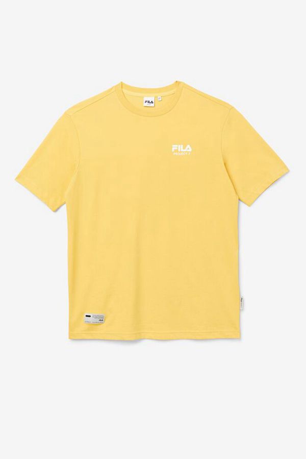 Fila Project 7 Logo Men's T-Shirts - Mustard,NZ 907-46291